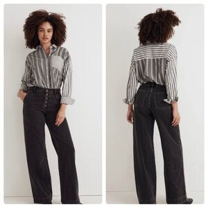 Madewell Cotton Button fly Superwide-Leg Jeans in Washed Black Petite size 31